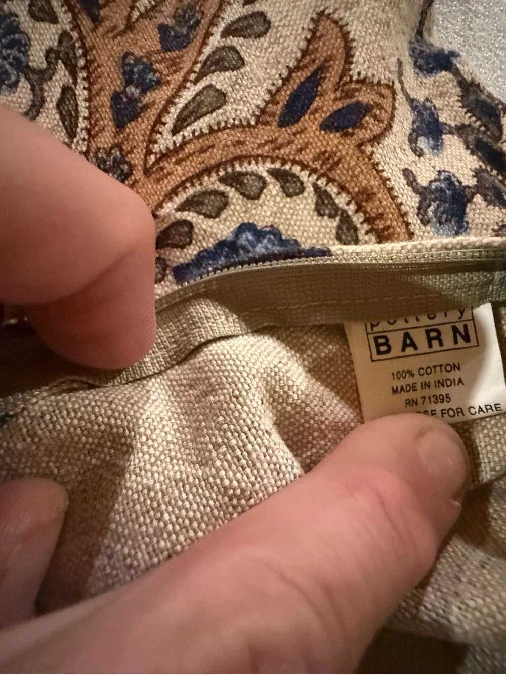 Rare Vintage Pottery Barn Paisley Pillow Cover, 18”, Blue Multi